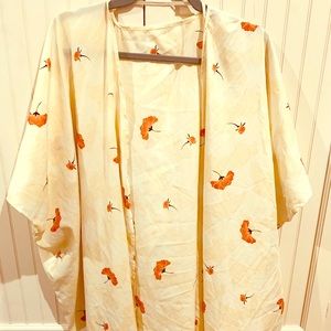 UO Cream Kimono with Orange Flowers